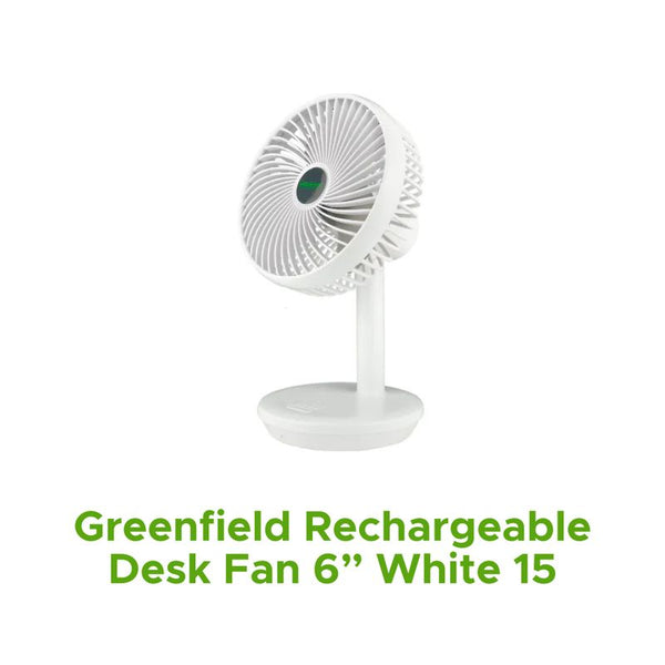 GREENFIELD RECHARGEABLE DESK FAN 6" WHITE 15