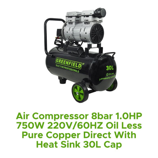 Air Compressor 8bar 1.0ho 750w 220v/60hz Oil Less Pure Copper Direct With Heat Sink 30l Cap