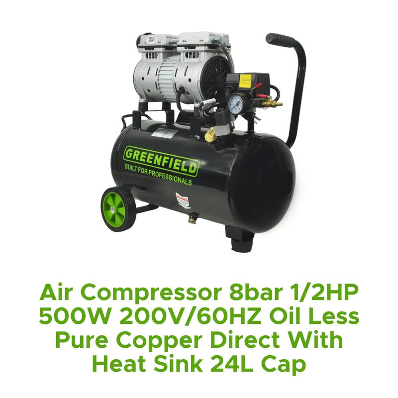 Air Compressor 8bar 1/2hp 500w 200v/60hz Oil Less Pure Copper Direct With Heat Sink 24l Cap