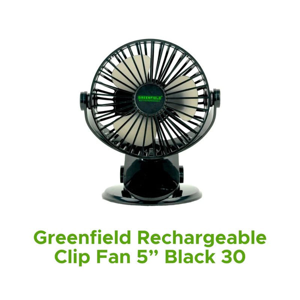 GREENFIELD RECHARGEABLE CLIP FAN 5" BLACK 30