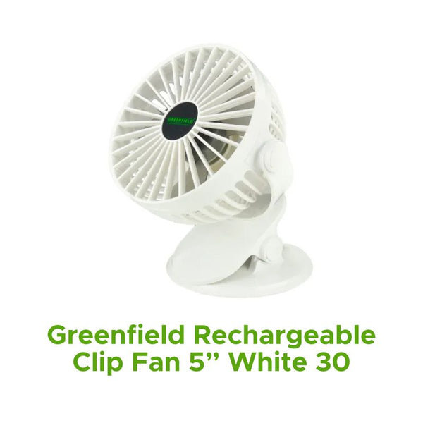 GREENFIELD RECHARGEABLE CLIP FAN 5" WHITE 30