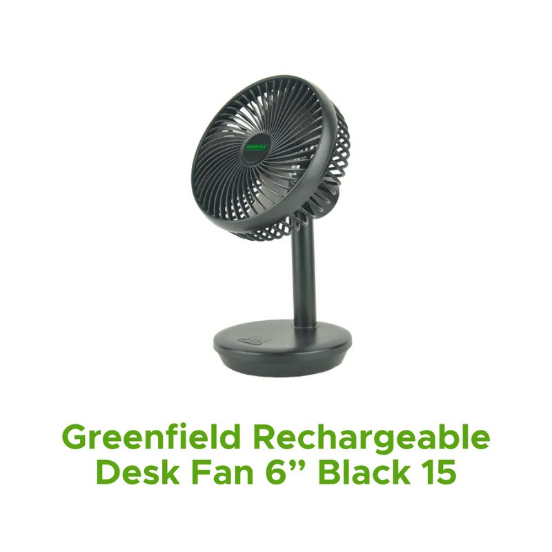 GREENFIELD RECHARGEABLE DESK FAN 6" BLACK 15