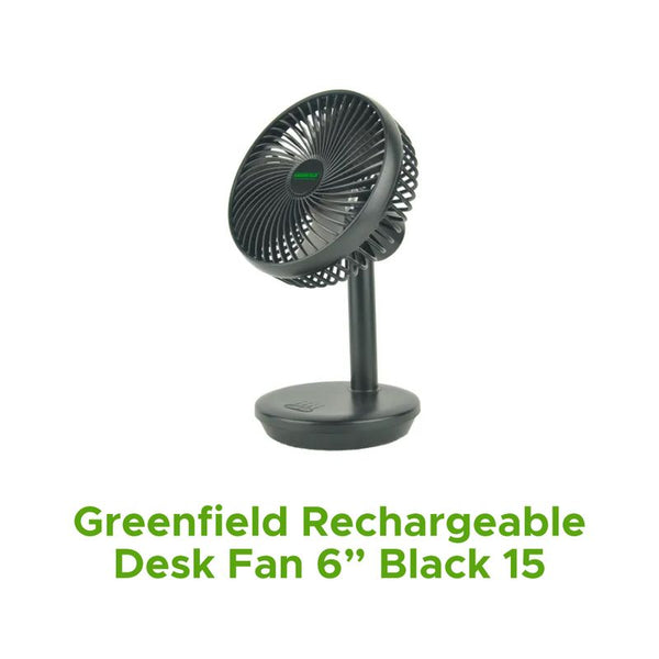 GREENFIELD RECHARGEABLE DESK FAN 6" BLACK 15