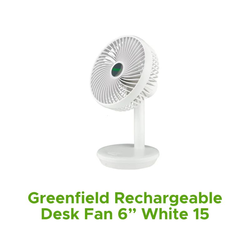 GREENFIELD RECHARGEABLE DESK FAN 6" WHITE 15