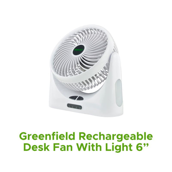 GREENFIELD RECHARGEABLE DESK FAN W LIGHT 6"