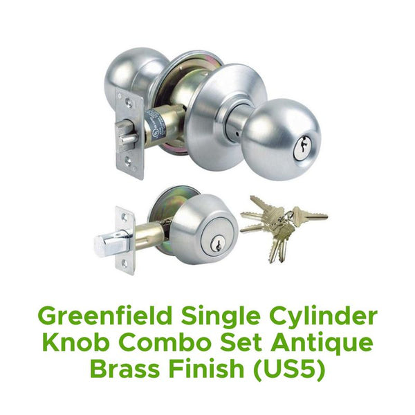 Greenfield Single Cylinder Knob Combo Set Antique Brass Finish (Us5)