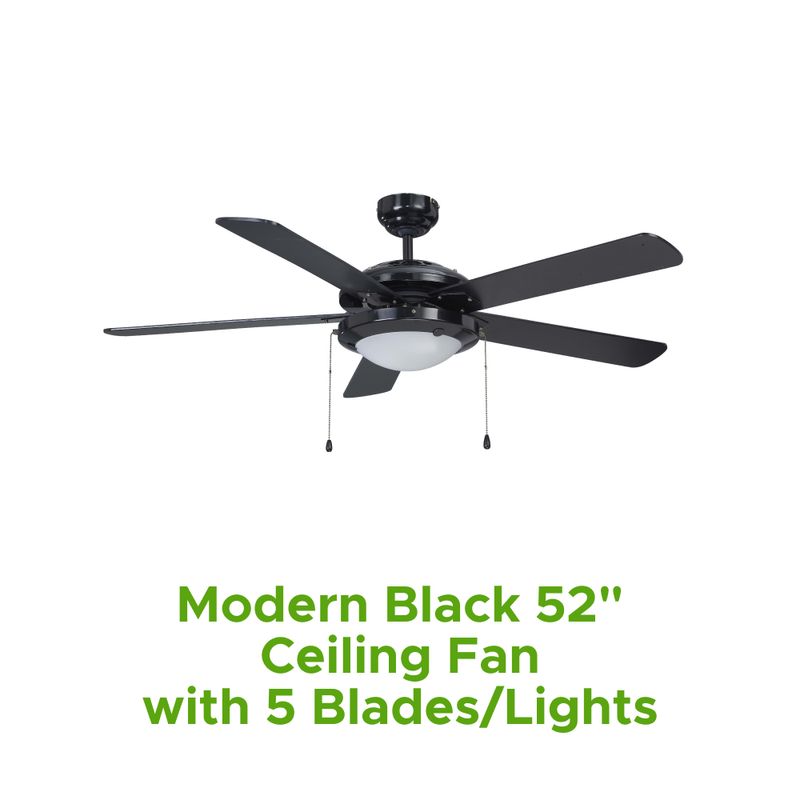 Modern Black 52" Ceiling Fan W/ 5 Blades/Lights