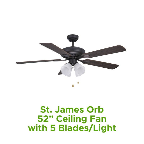 St. James Orb 52" Ceiling Fan W/ 5 Blades/Light