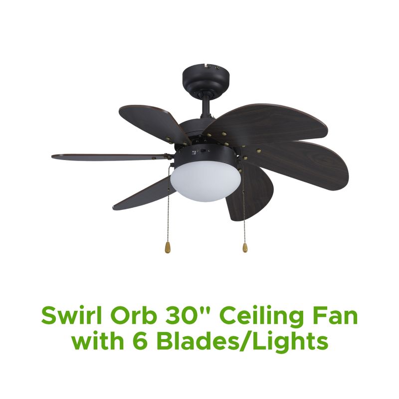 Swirl Orb 30" Ceiling Fan W/ 6 Blades/Lights